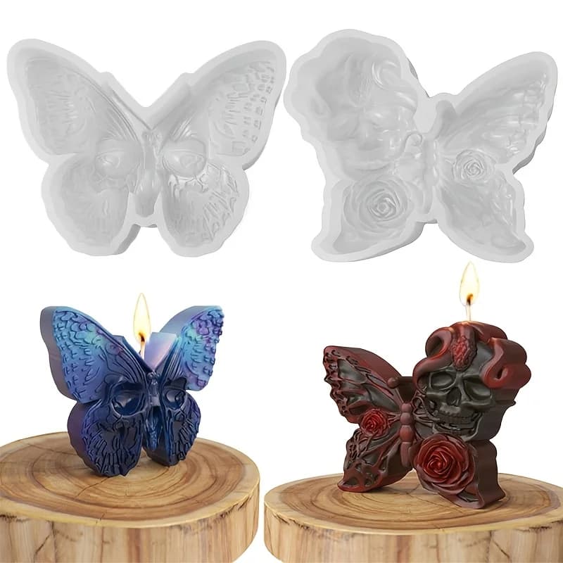 3D Butterfly Skull Silicone Mold, Butterfly Rose Silicone Candle Mold Halloween Resin Mold Reusable for DIY Home Decoration