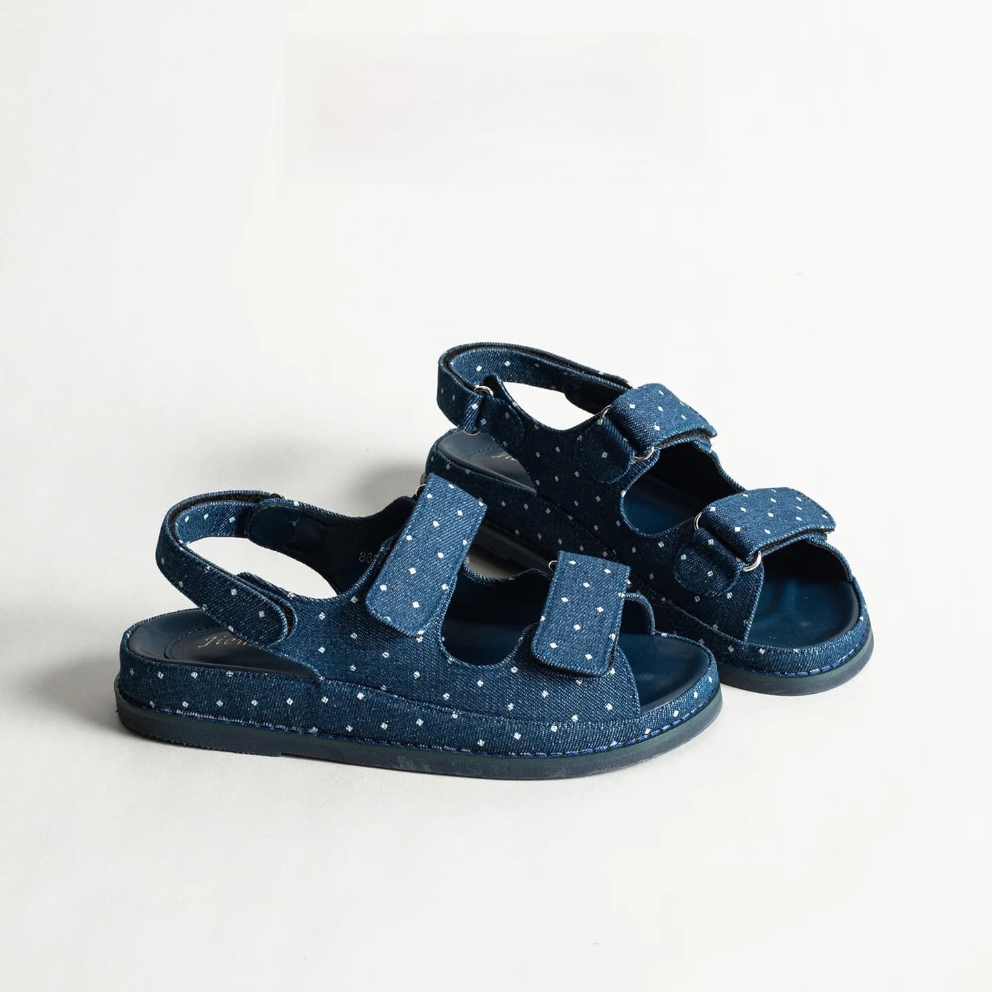 Roman Style Polka Dot Denim Sandals Women Summer Thick Bottom Magic Tape Casual Open Toe Beach Shoes Low Help Spring Summer
