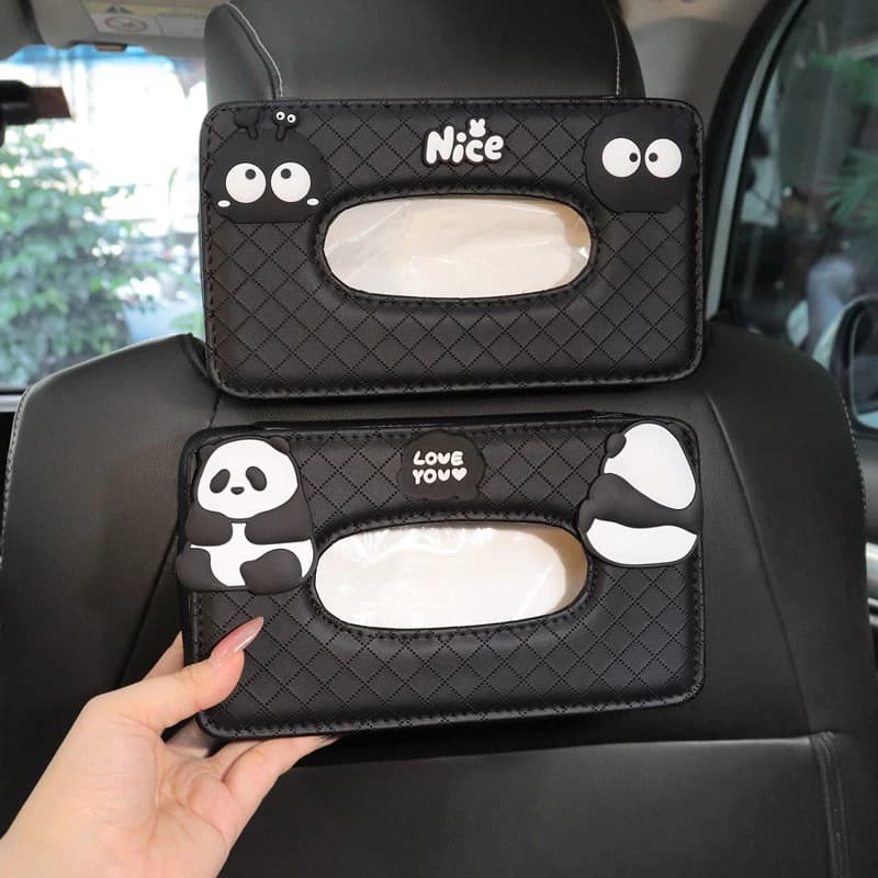 New Leather Car Tissue Paper Box Cute Cartoon Panda for Auto Back Seat Headrest Organizer Storage Fit for 80-100 Regular Size