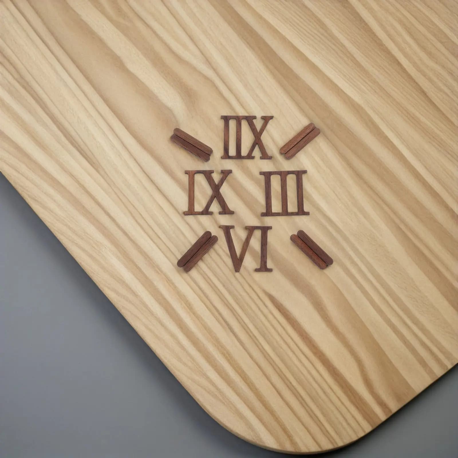 Wall Clock Kit with Roman Numerals in Wood, 12 Pieces, Unfinished Wood Forms for Home and Living, Elegant and Timeless
