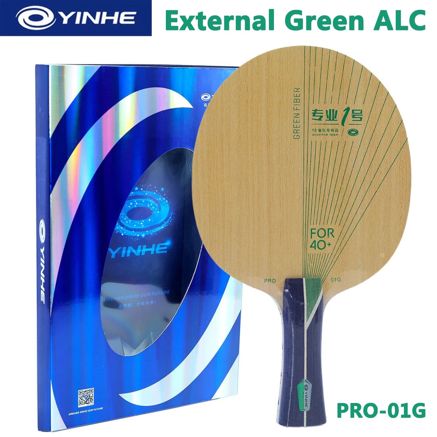 Racchetta da Ping Pong YINHE PRO-01G, 5+2 Strati Esterni in ALC (Aramid Carbon) Verde, Racchetta da Tennis da Tavolo Offensiva