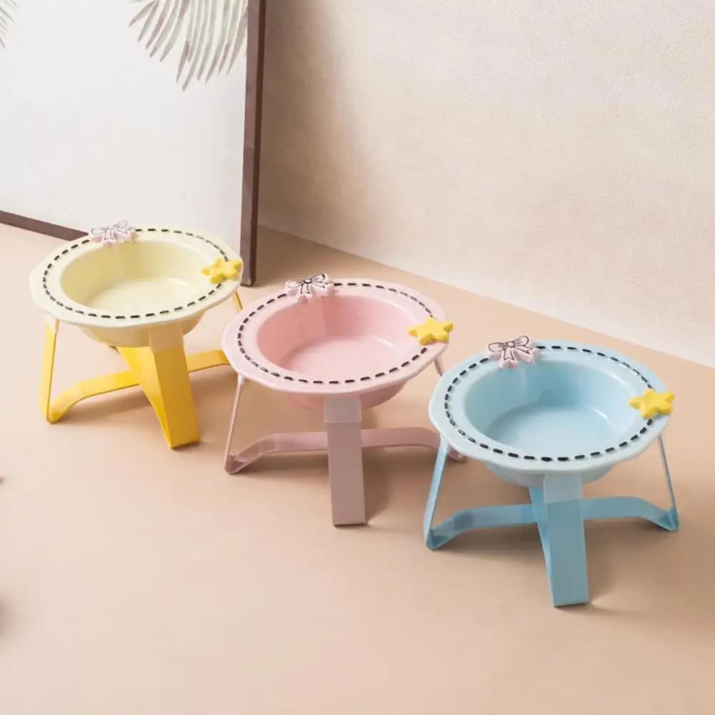 Cat Bowl with Stand Ergonomic Cat Feeder Ceramic Pet Feeding Bowl for Dogs Cats Whisker-friendly Kitten Food Dish Wide Water Dry