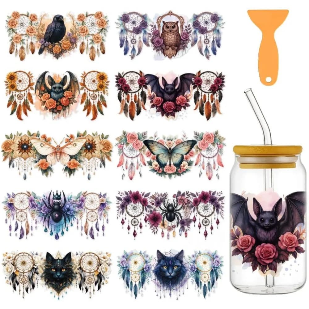 10 Sheets Dreamcatcher Animal UV DTF Cup Wraps Dream Catcher Cup Wraps Decals Waterproof