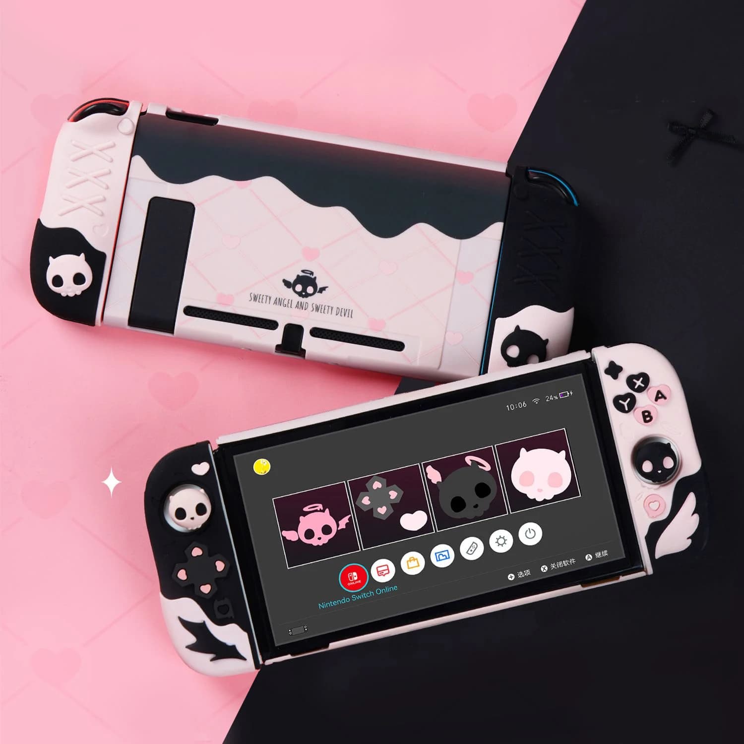 Custodia rigida con teschio dolce Custodia protettiva per Nintendo Switch 2/NS Oled Controller Thumb Grip Cap Bottoni ABXY Cover in silicone