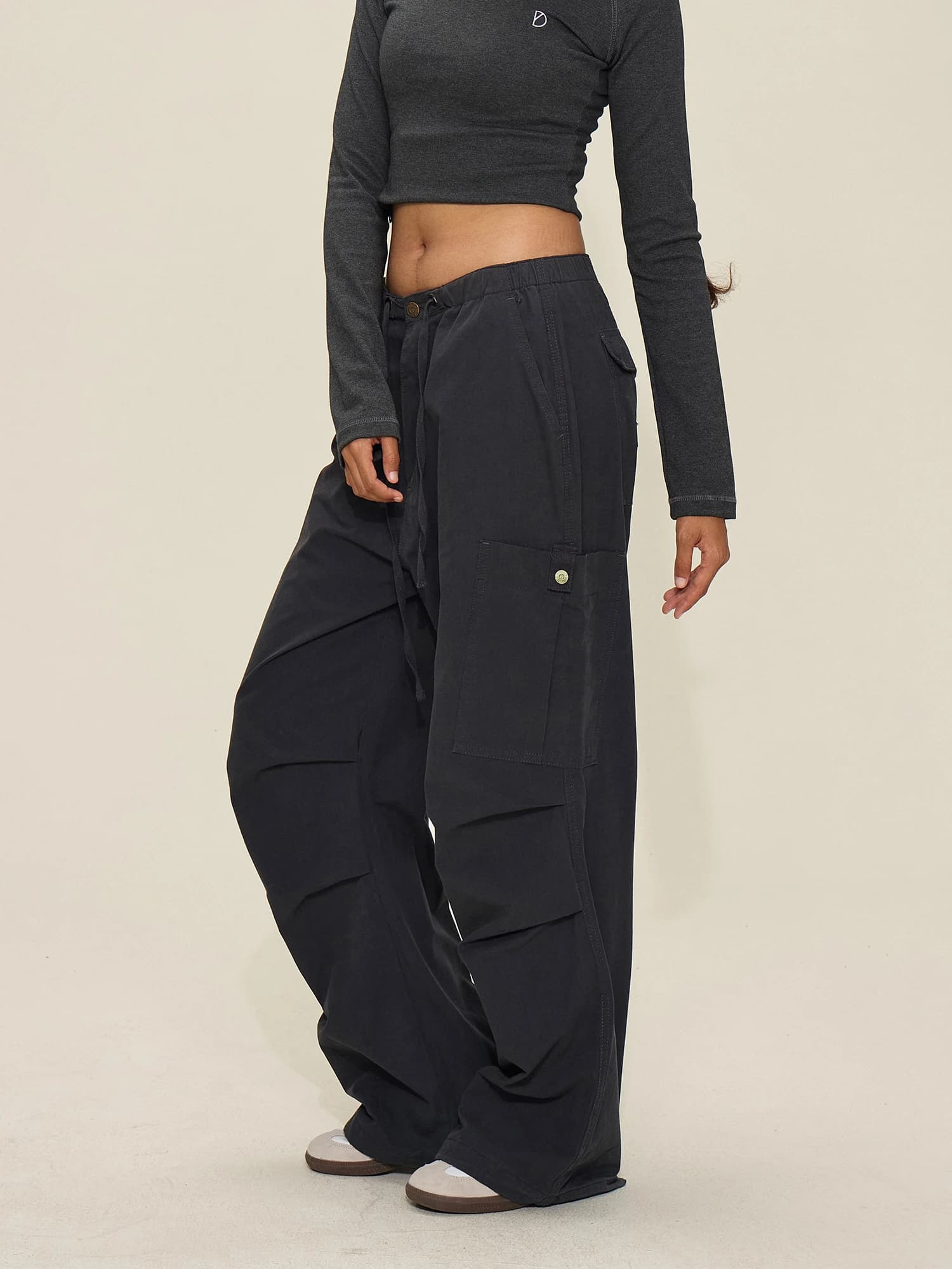 Classic SMILE DDD Paratrooper Pants Adjustable Cuff Street Dance Sports Casual Canvas Trousers Hip Hop Street Style Wide Leg ...