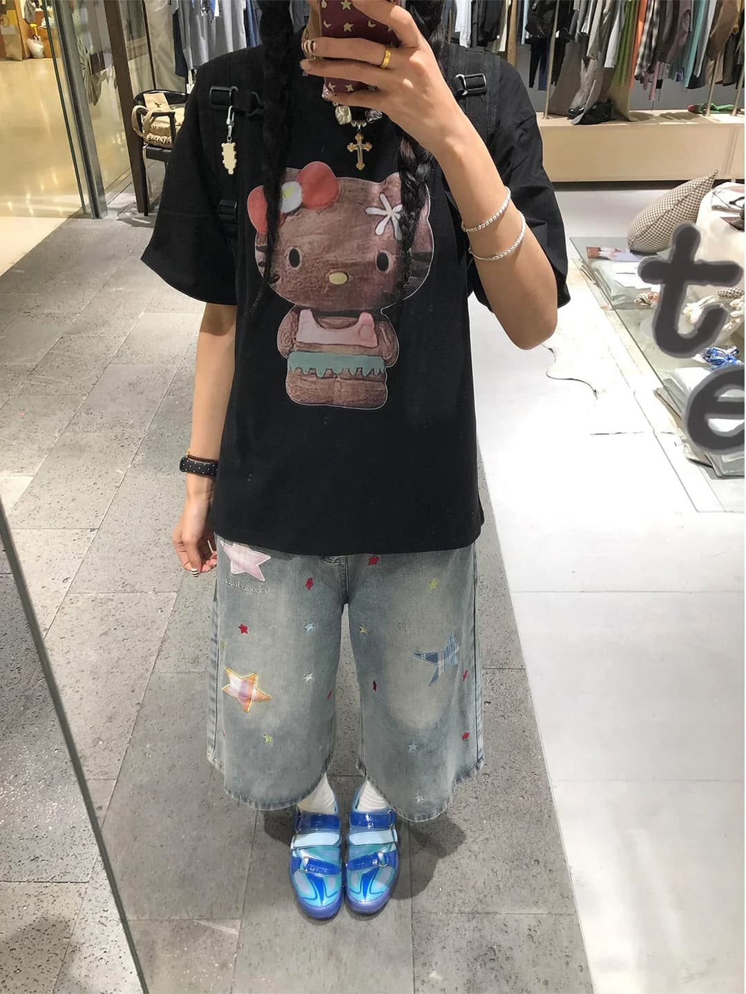 Jeans a Vita Alta e Gamba Larga per Donna, Nuovo Stile Estivo con Ricamo a Stella, Pantaloni in Denim a Tre Quarti, Modellanti per Silhouette a Pera
