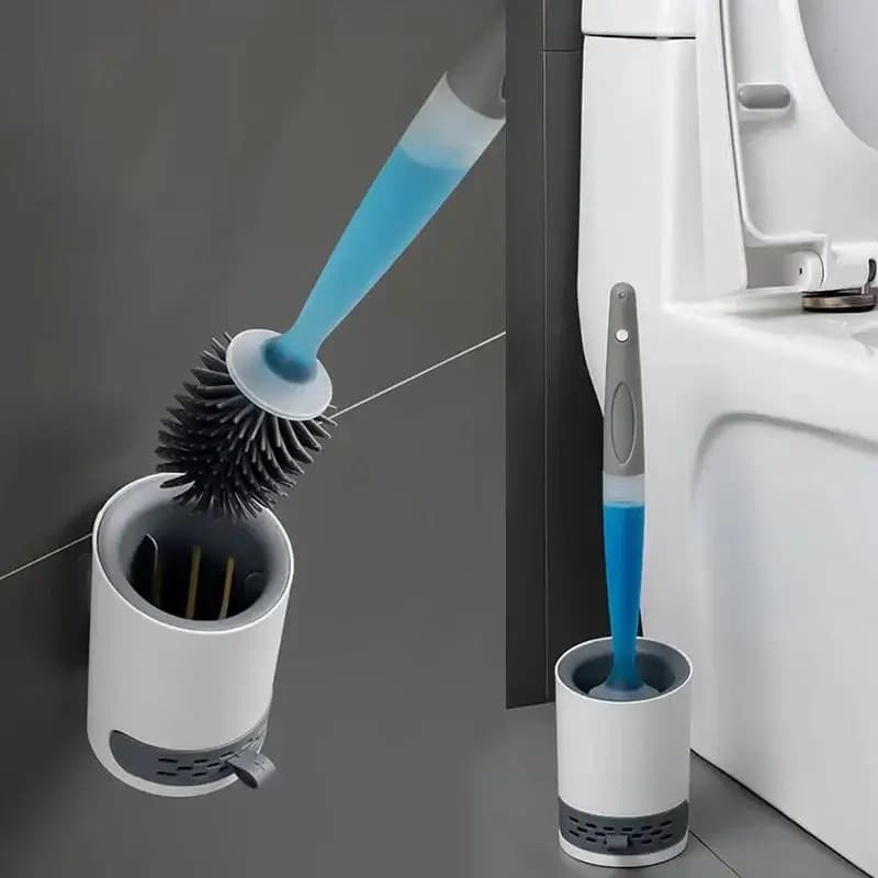 Set di Spazzole per WC Ricaricabili con Supporto a Parete, Spazzola in Silicone TPR per Pulizia Angoli, Accessori Bagno