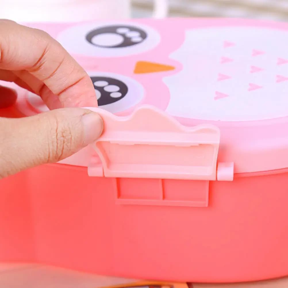 Pink Cartoon Owl Lunch Box for Lightweight Plastic Food Container Portable for School Travel Picnic