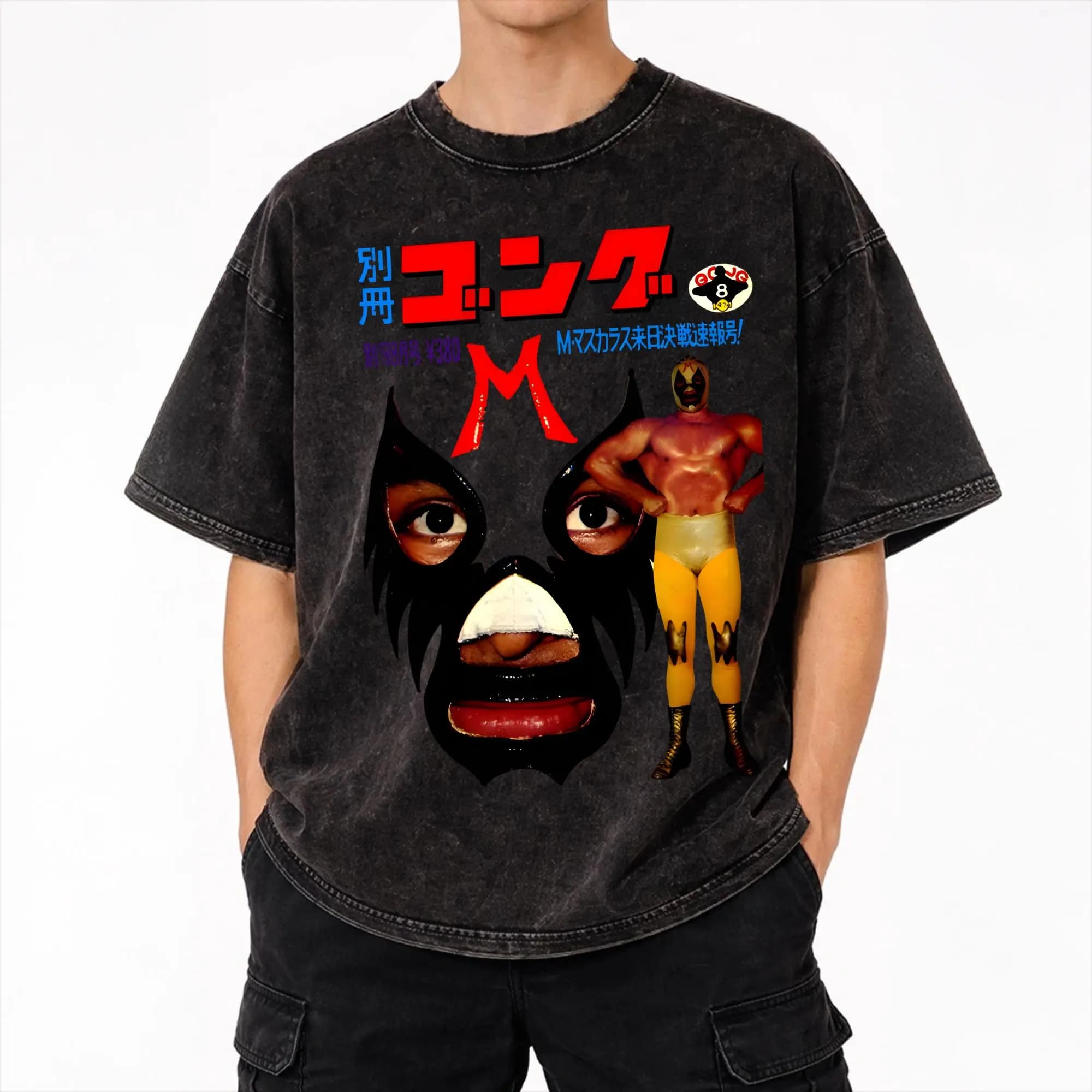 Magliette estive con stampa di Maschera del lottatore messicano Mil Mascaras, T-shirt effetto lavato, stile Harajuku, per uomo e donna