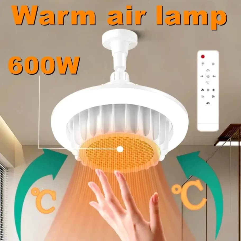 600W Tutta la casa Riscaldamento Telecomando ad alta potenza Lampada ad aria calda Oscuramento E27 Spirale Riscaldatore elettrico Ventilatore Luce Ventilatore da soffitto Luce
