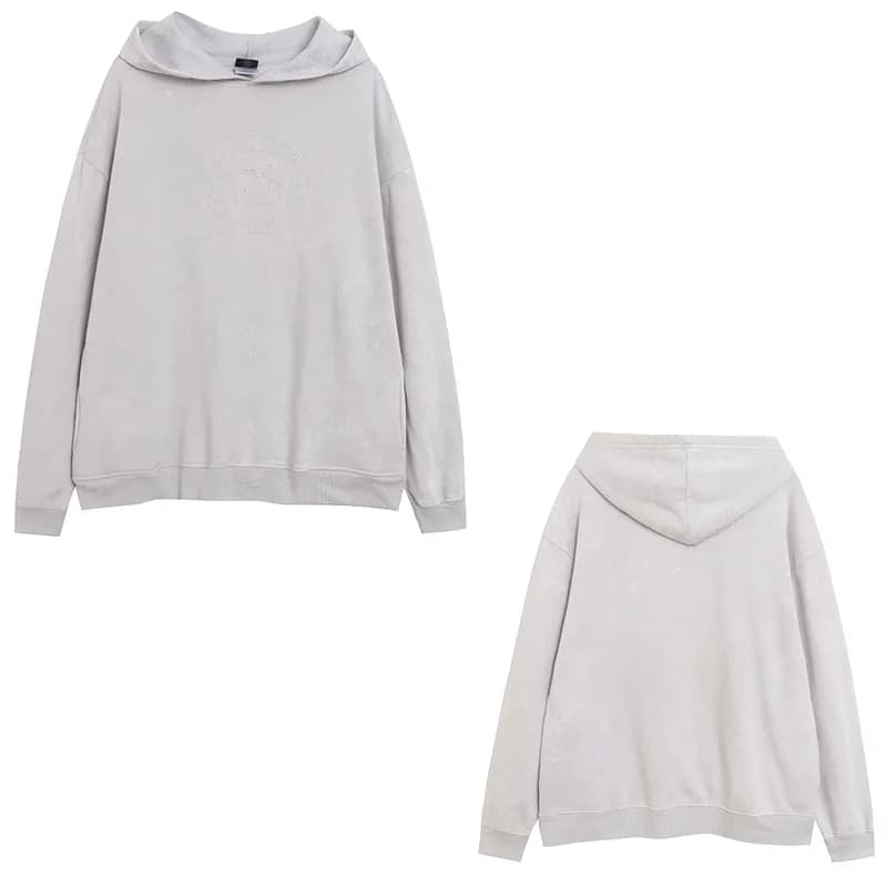 Youthful Cartoon Print Hoodie with Side Pockets Fleece Lined Washed out Embroidery Loose Fit Women's Long Sleeve Sweatshirt