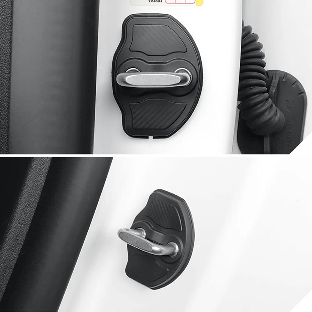 4 Pezzi per Tesla Model Y Juniper 2026 e Model 3 Highland 2025 - Protezione Coperchio Serratura Porta Edizione Carbonio - Fermi Serratura