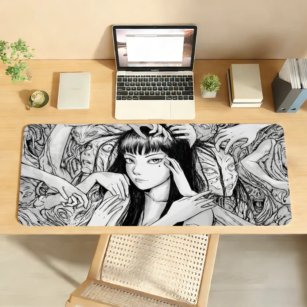Tappetino per mouse Art Junji Ito Tomie, antiscivolo con bordo bloccabile, per PC, laptop, accessori in gomma, per ufficio, tastiera, grande, XXL, per gaming