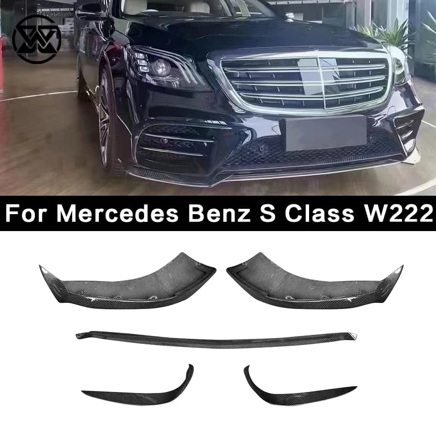 Per Mercedes Benz Classe S W222 S450 In Fibra di Carbonio Paraurti Anteriore Labbro Diffusore Fendinebbia Air Vent Splitter Lato Canard Pinne Wingle