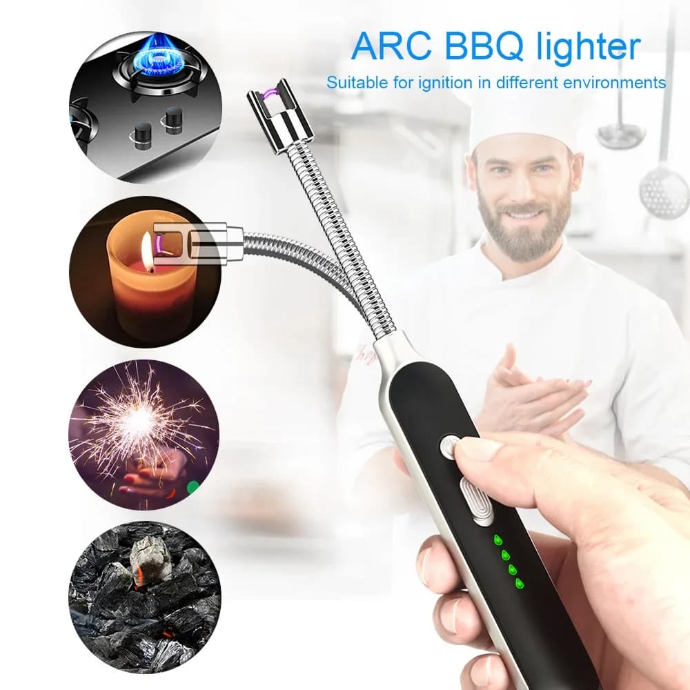 NEW USB rechargeable portable kitchen candle lighter windproof LED plasma arc flameless lighter cigarette accessories men's gift