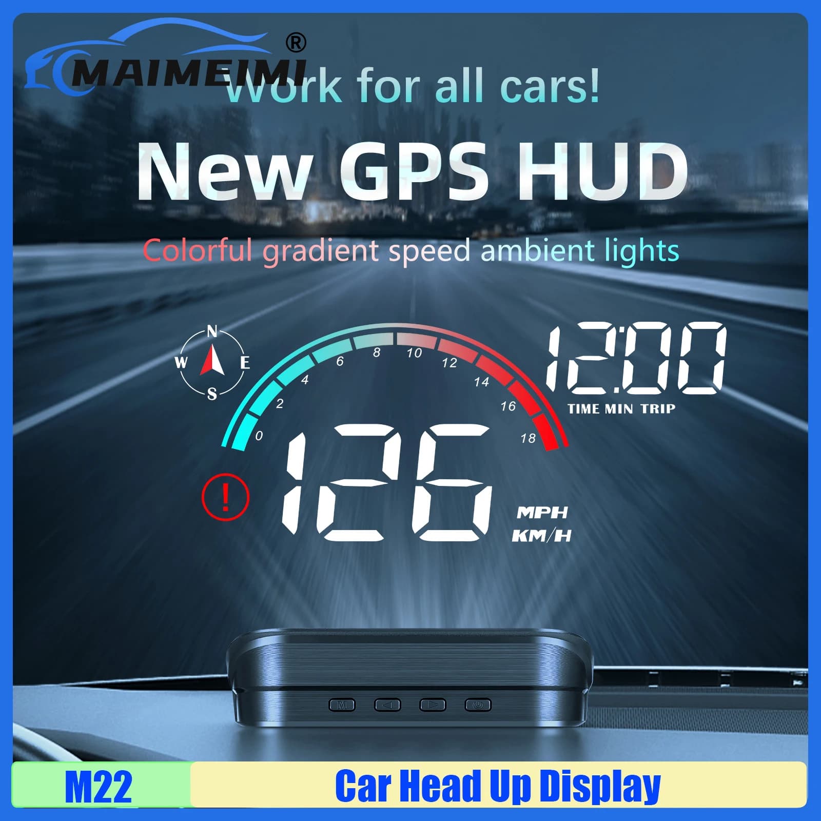 MAIMEIMI M22 GPS HUD Head Up Display Tachimetro digitale universale Proiezione LCD sul parabrezza in vetro Proiettore Tempo per tutte le auto