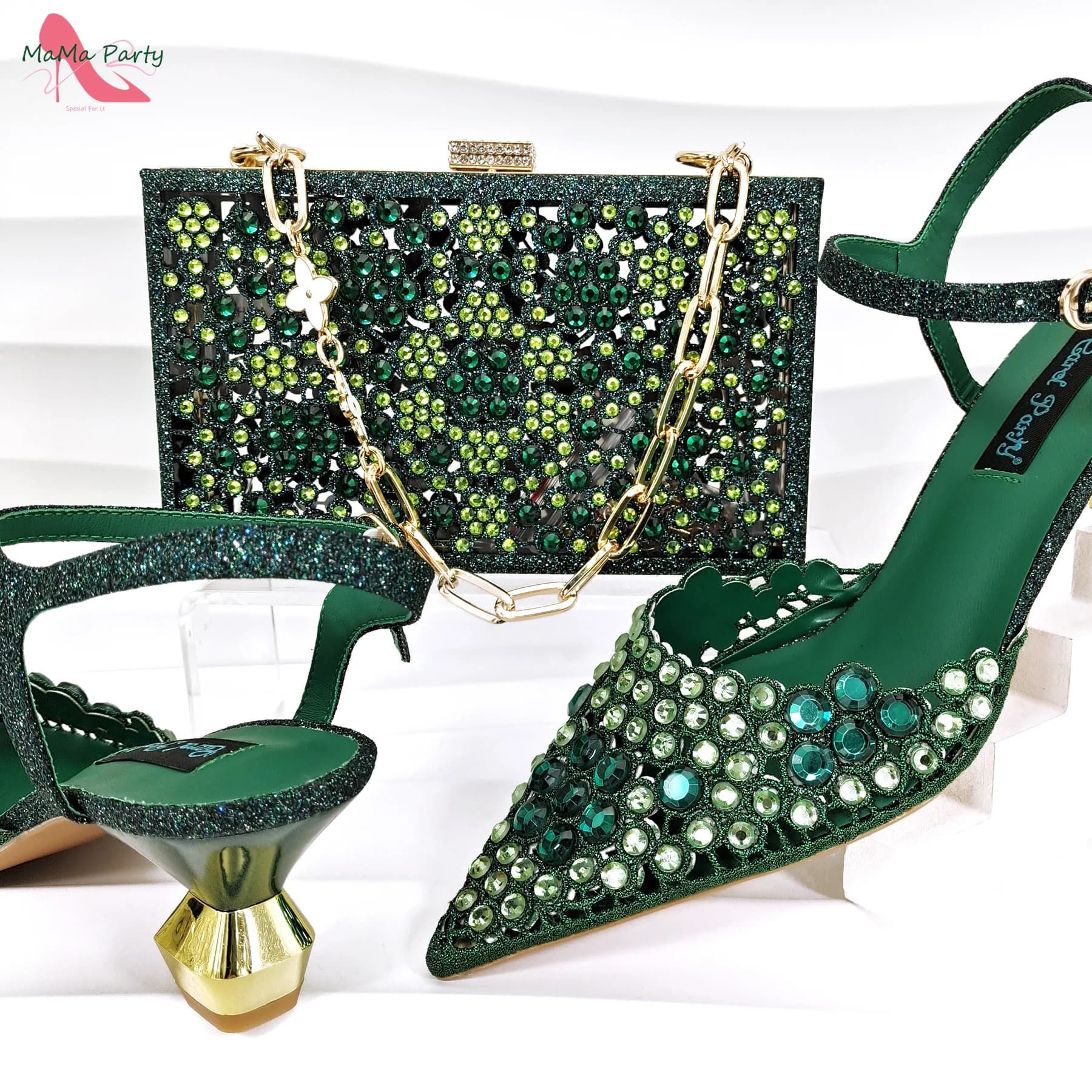 Moda 2024 stile classico primavera estate nuovi arrivi scarpe da donna italiane borsa abbinata Set in colore verde per la festa in giardino