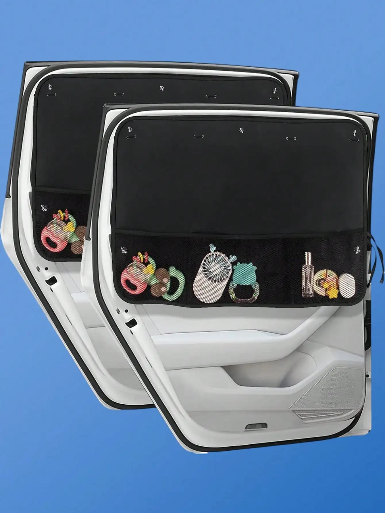 2 Parasole per Finestrini Laterali Auto con Borsa Portaoggetti - Blocca la Luce Solare, Protegge la Privacy, Mantiene Fresco, Adattabile Universalmente per la Maggior Parte delle Auto