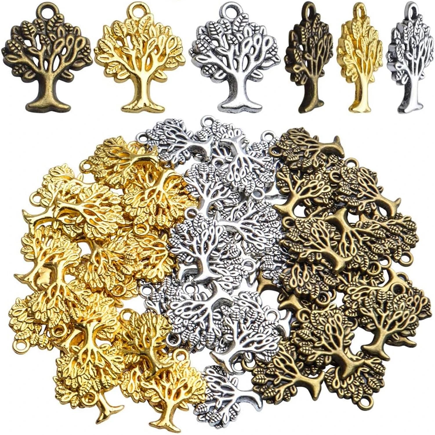 Albero della Vita Natalizio, 60 Pezzi all'Ingrosso, Forniture Artigianali, Ciondoli e Charms in Stile Tibetano, per Creazione di Gioielli Vintage e Braccialetti Fai-da-Te