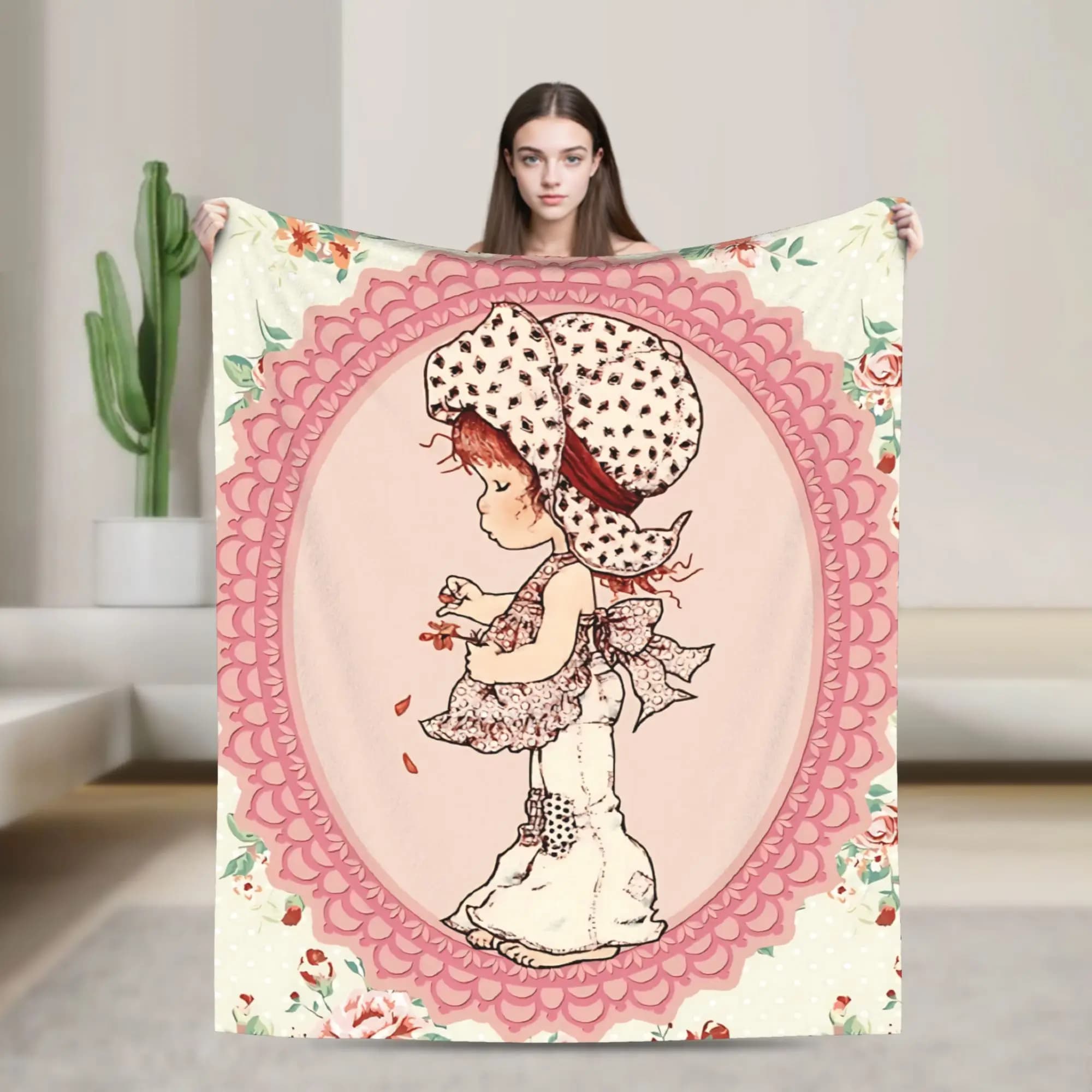 Girl Sarah Kay with flower Blanket Quality Super Warm Throw Blanket Spring Decorative Bedroom Aesthetic Bedspread