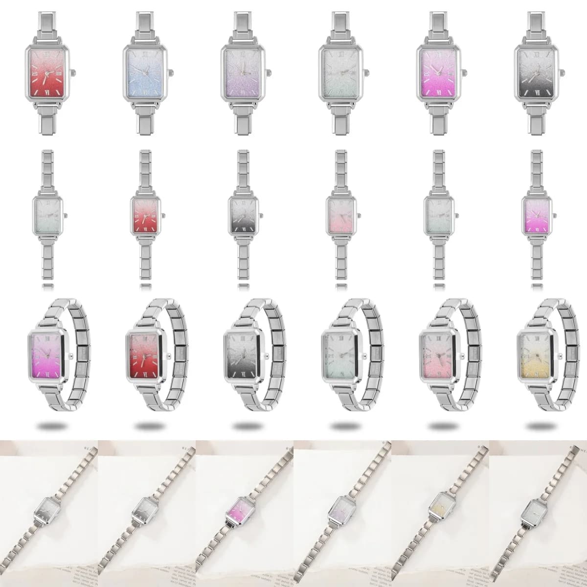 New Gradient Color Square Shape Stainless Steel Women High Quality Watch Bracelet Fit 9mm DIY Italian Charm Watch Jewelry Gifts