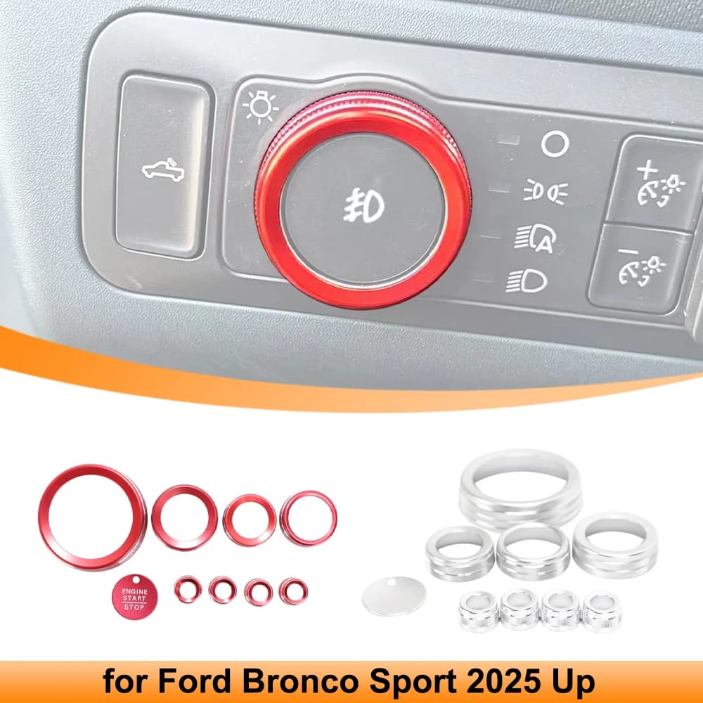 Copertura per pomello del cambio 4WD, anello per fari, manopola volume e copertura per bocchette dell'aria della console centrale per Ford Bronco Sport 2025 e successivi - Accessori