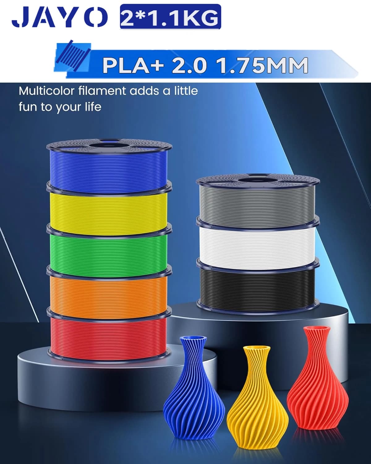JAYO 2.0 PLA Plus 2.2KG 3D Filament 1.75MM Upgrade PLA+ 3D Printer Filament Neatly Wound & High Toughness 3D Printing Filament