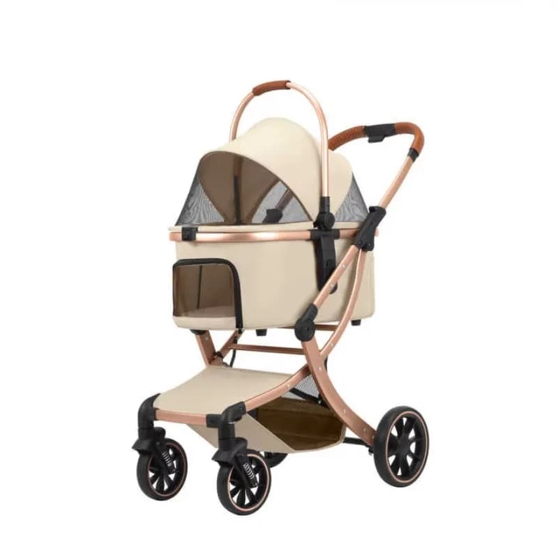 2026 Luxury Foldable Eco-friendly Pet Stroller with 4 Wheels Travel Trolley for Cats and Dogs 15kg Capacity