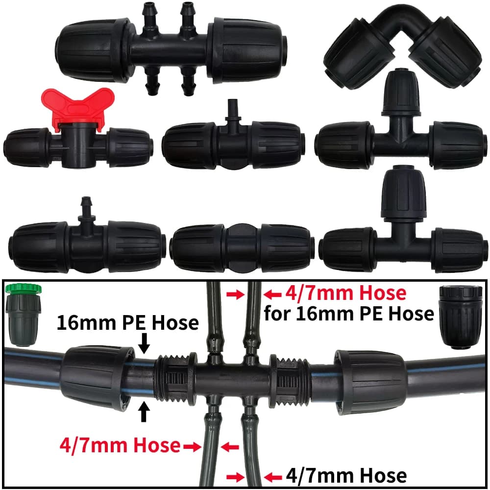 Oasis 2 pz 16mm 1/2 ''PE tubo connettore Splitter Tee accoppiamento filettato blocco a 4/7mm 3/5mm tubo giardino irrigazione irrigazione a goccia