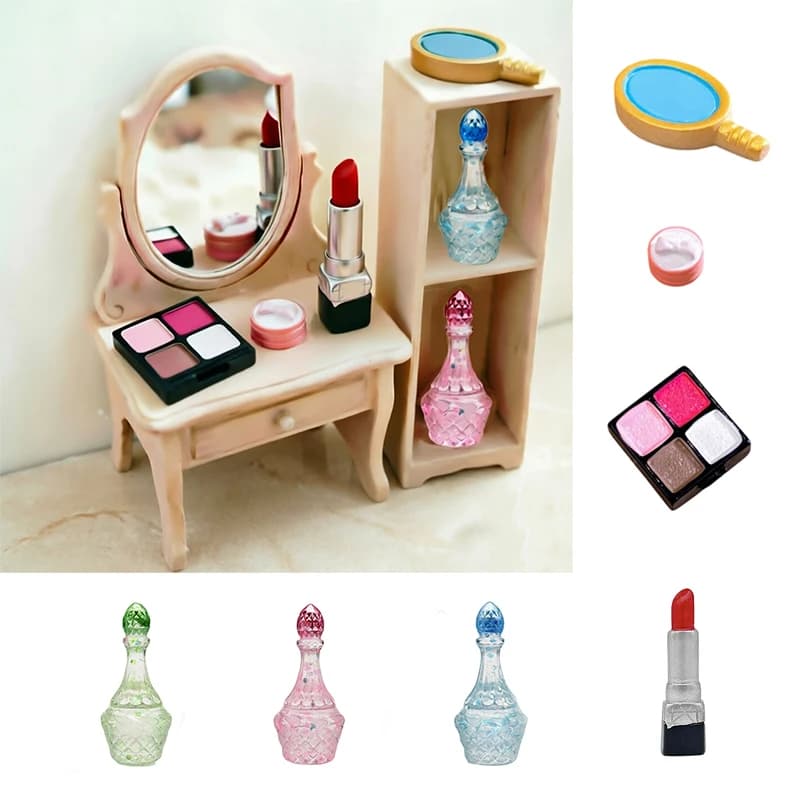 Miniature Perfume Bottle, Lipstick, Palette Umbrellas, Mini Cosmetics, Doll House Models, Toy Accessories, Beauty Toys and Makeup