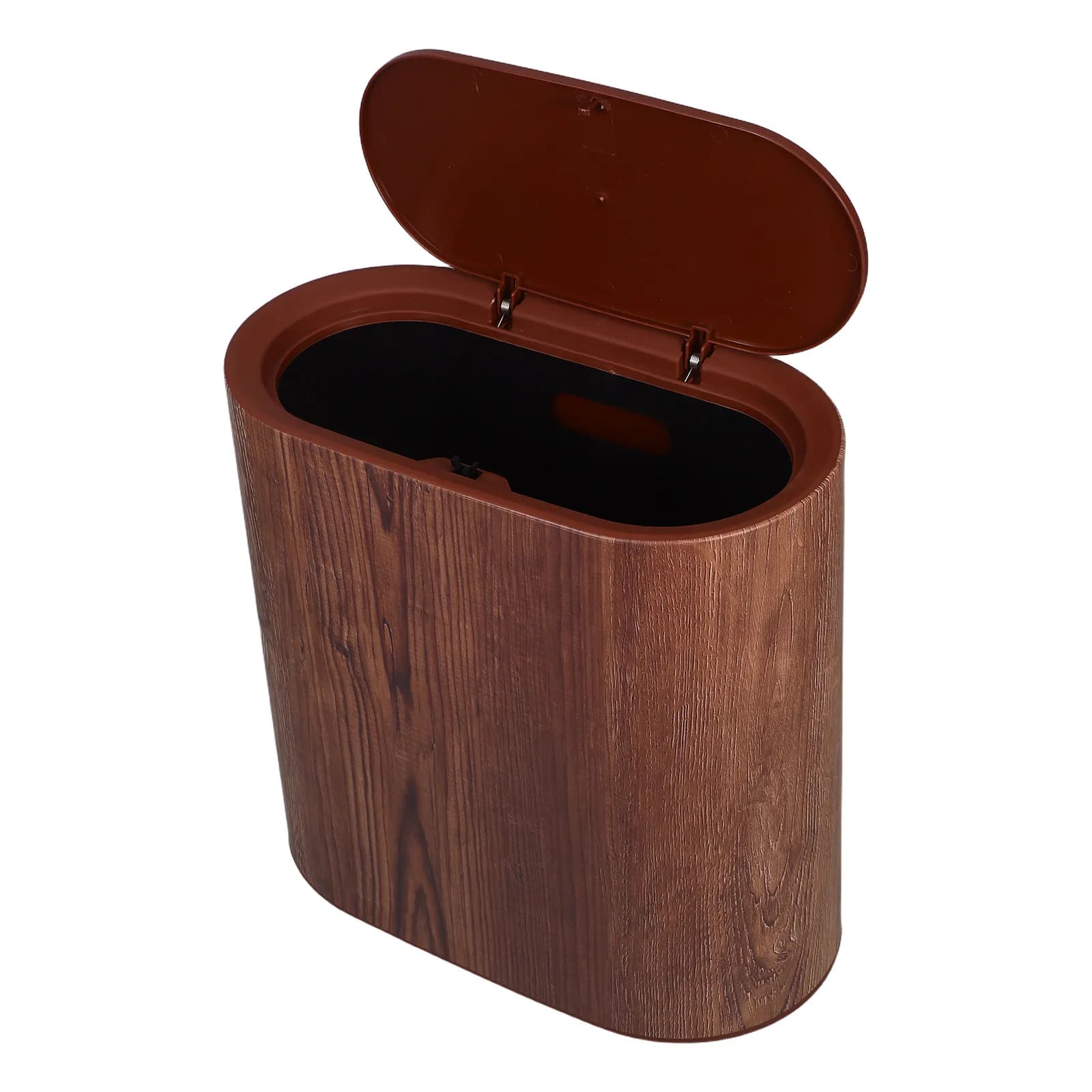 Cestino per Rifiuti Vintage Effetto Legno, Bidone Stretto con Coperchio, Piccolo Cestino in Plastica per Bagno, Cucina, Ufficio, 14L, Sottile