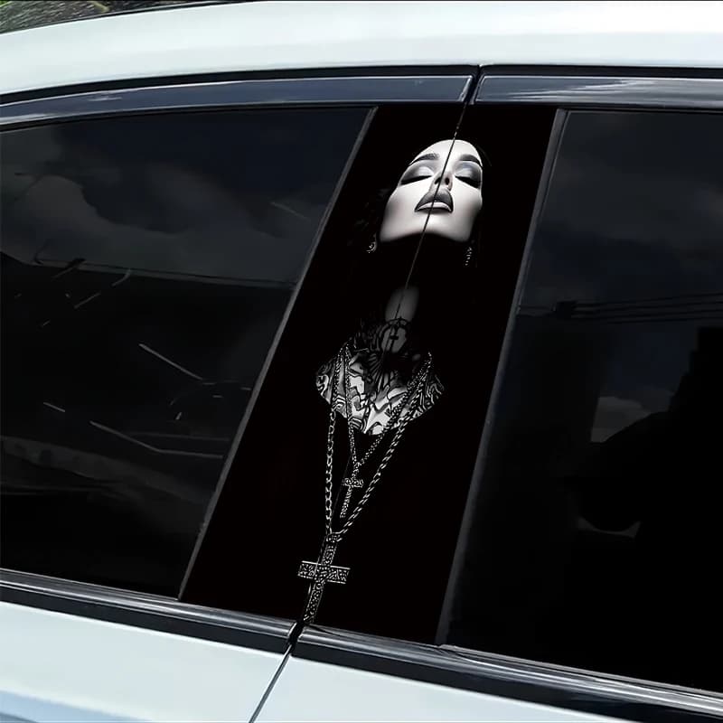 2 pcs of car stickers B for woman, with cross tattoo effect, smooth material protective film, with scratch-resistant performance