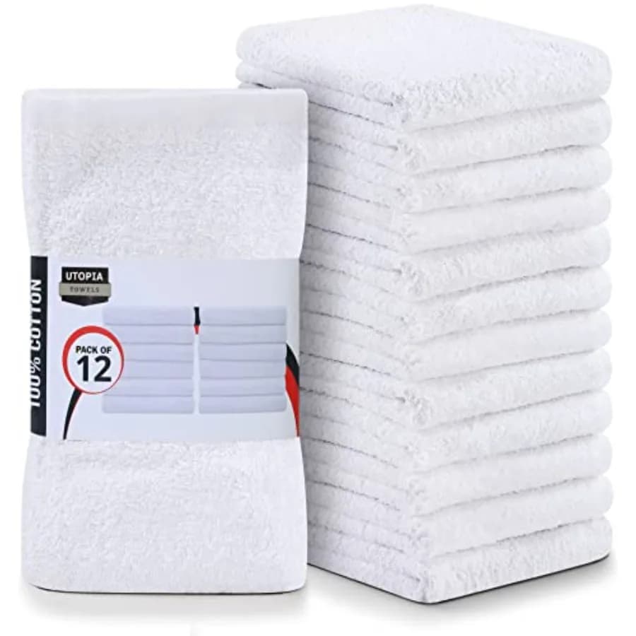 Panni da Cucina e Bar, Confezione da 12, 40x48 cm, 100% Cotone Super Assorbente, Asciugamani Bianchi Multiuso per Casa e