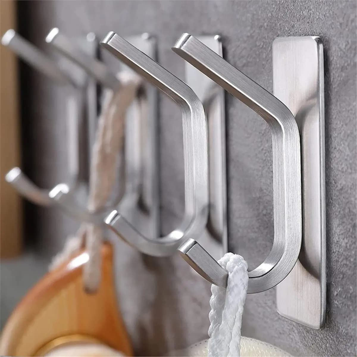 A013 10Pcs Towel Hooks Self Adhesive Wall Hook Bathroom Hooks Stainless Steel Bathrobe Hooks Room Storage Hanger Strong