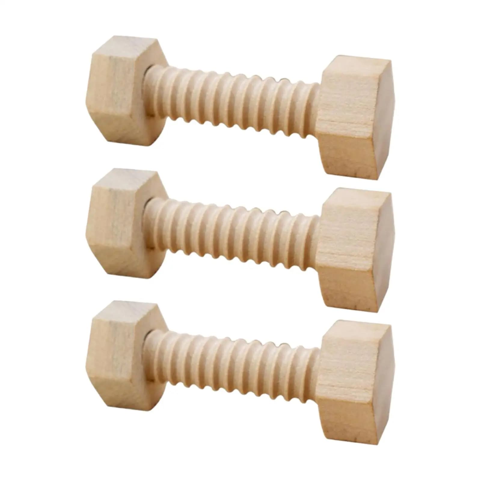 4x 3Pcs Wooden Toys Unfinished Unpainted Nut And Screw Building Blocks,