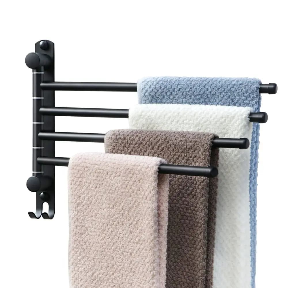 Black Towel Rack Swivel Towel Holder Wall Mounted SUS304 180 Rotation 6 Arms For Towel Space Saving Towel Holder for Bathroom