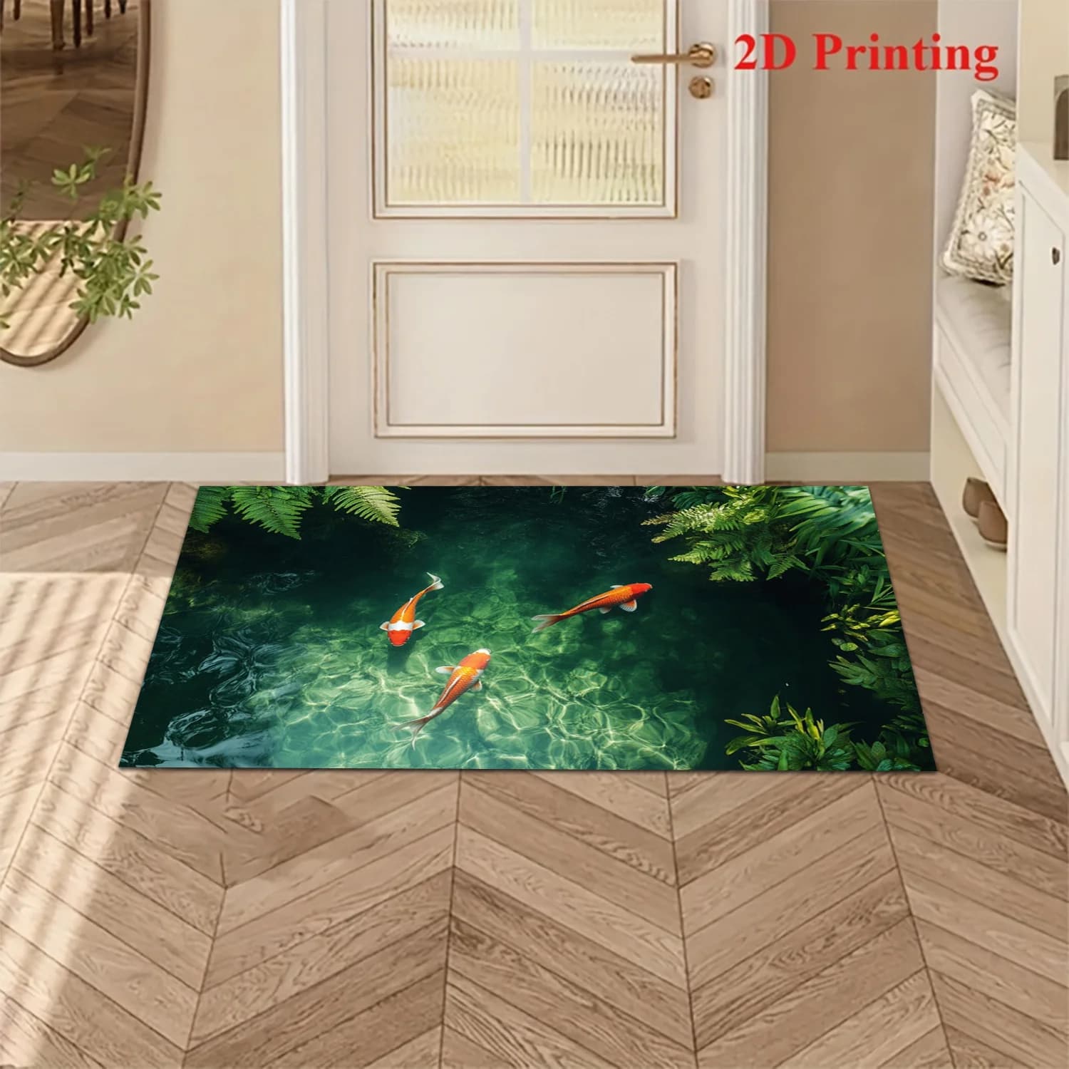 Tropical Koi Fish Pond Area Rug Waterproof Bathroom Mat for Home Decor Entrance Runner