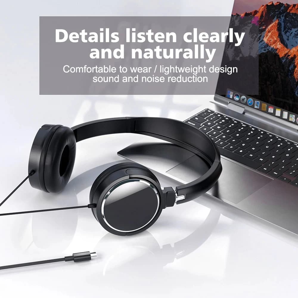 Gaming Headset with Mic, Wired Over-Ear Headphones HD Mic Soft Pads Adjustable Headband for PC PS4 Switch 3.5mm Type-C