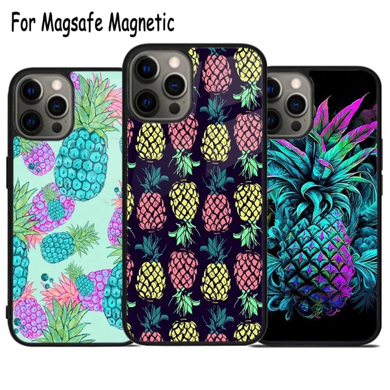 Custodia per telefono wireless con ananas tropicale hawaiano neon per iPhone 17 Air 15 16 16e 14 13 11 12 Pro Max Plus, cover magnetica Magsafe