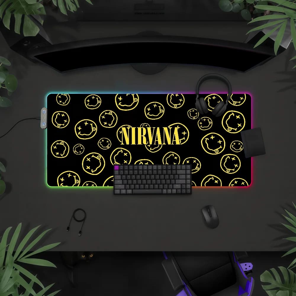 Tappetino per mouse Band N-Nirvana-S con luce LED RGB, tastiera da gioco colorata, copertura antiscivolo, superficie impermeabile