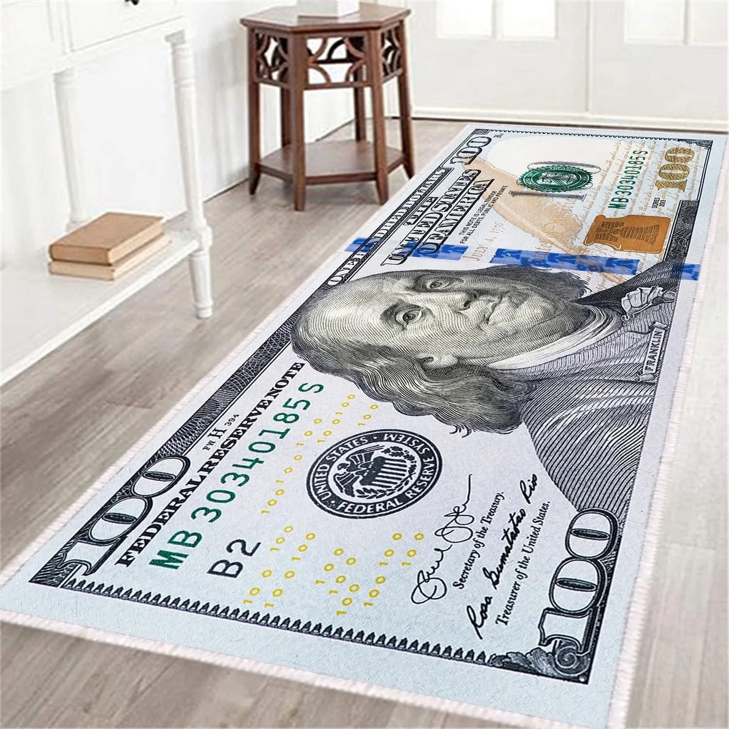 1pcs 100 Bill USA Money Throw Accent Area Rug Large Floor Carpets Mat Non Slip Washable Runner Carpet for Entryway Hallway Laundry Bathroom Kitchen Bedroom Living Room