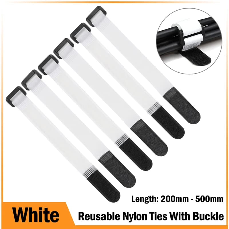 Fascette per cavi bianche da 200/300/500mm, riutilizzabili, autoadesive, in nylon, con fibbia inversa, linea di cavi, organizer, gancio, fascio di fascette