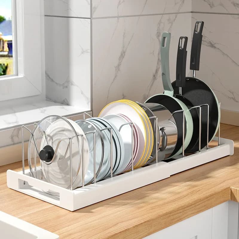 Expandable Kitchen Pot Organizer - Adjustable Divider, Multipurpose Storage Solution for Pots, Panels and Covers