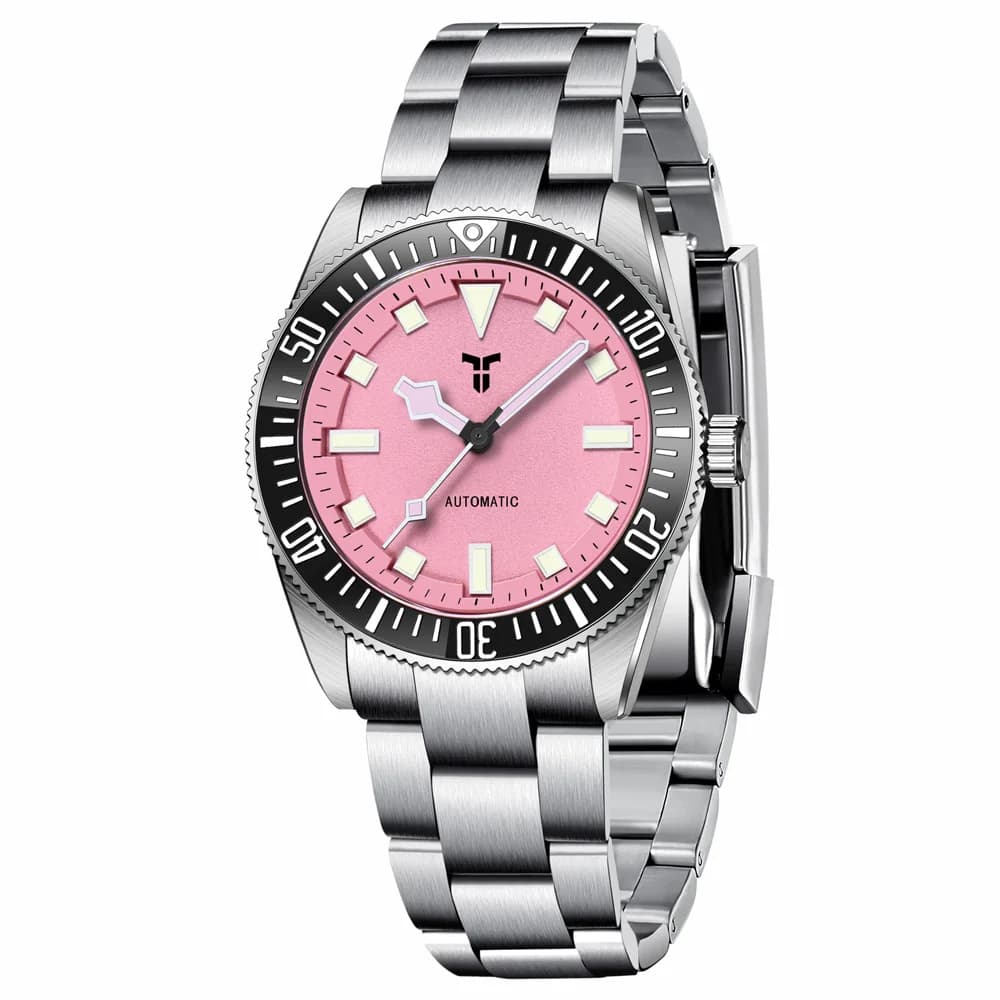 2026 New TYBERLEY Design Pink Mechanical Watch For Men Stainless Steel Sapphire Glass Automatic Waterproof Luminous Men's Watch