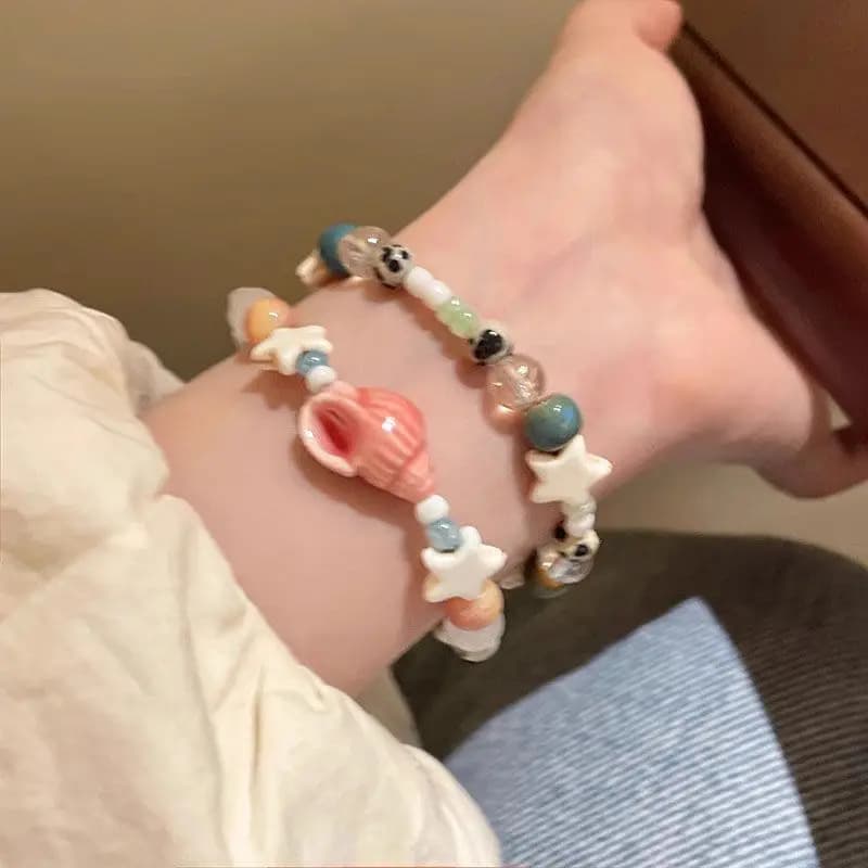 New Cute Geometry Star Conch Ceramic Glass acrilico Beaded bracciale Girl Kpop gioielli con ciondoli estetici Y2K accessori marini