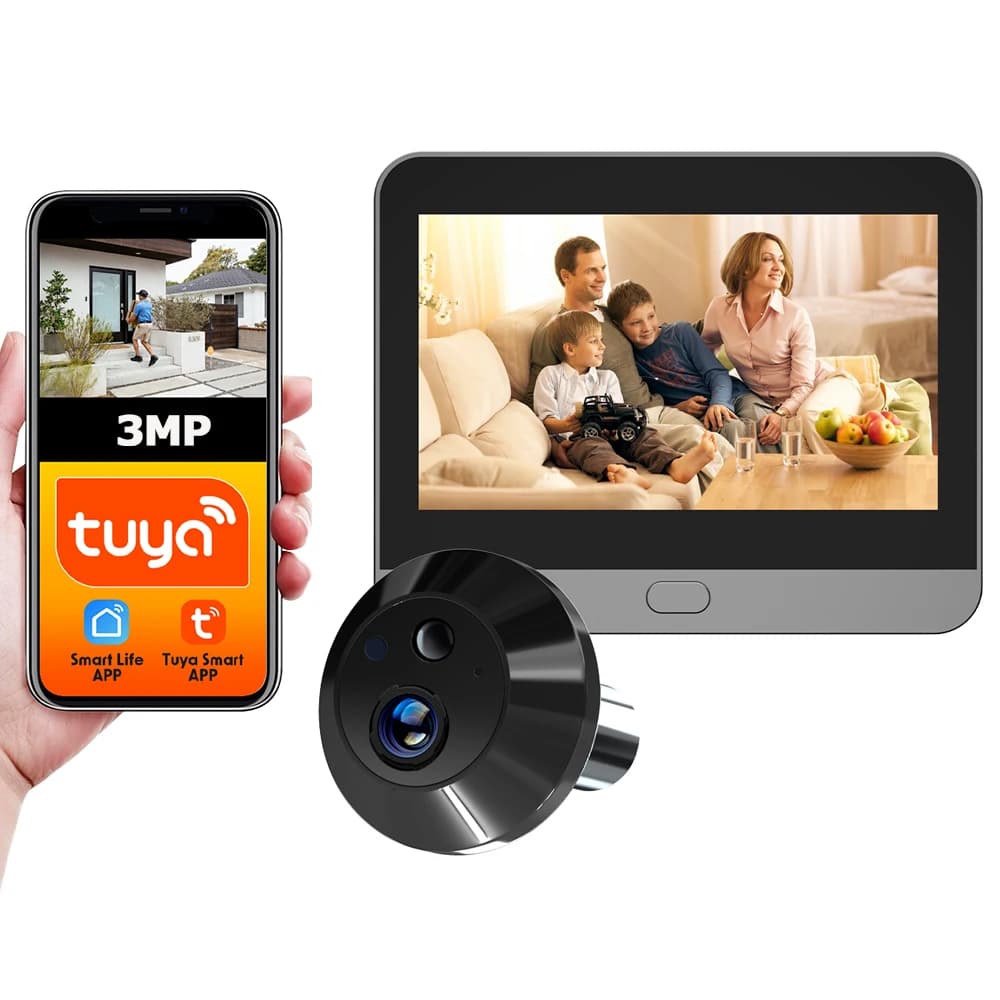 Tuya Smart Life APP 3MP 140° View 2.4G WiFi Door Peephole Eye PIR Digital No Visible Light Night Vision Viewer Battery Camera