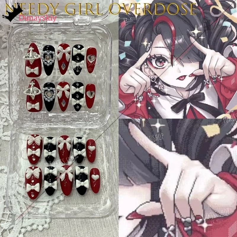YiNuo*/Needy Girl Overdose Jirai Kei Ame Chan Y2K Kawaii Glitter Nail Acrylic Portable Work Press On Nails Art Party Favors
