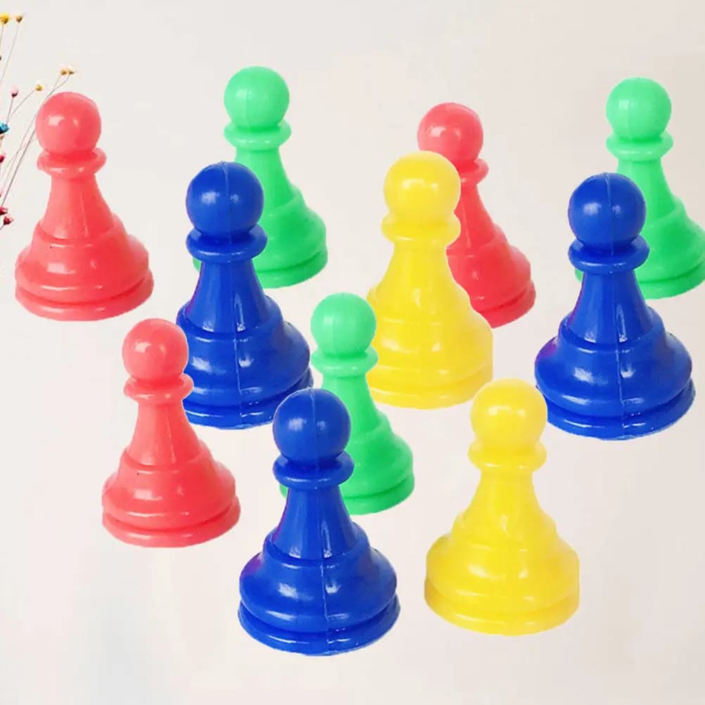 64Pcs Plastic Chess Pieces Multicolor Replacement Board Game Accessories for Kids Beginner Chess Backgammon Set