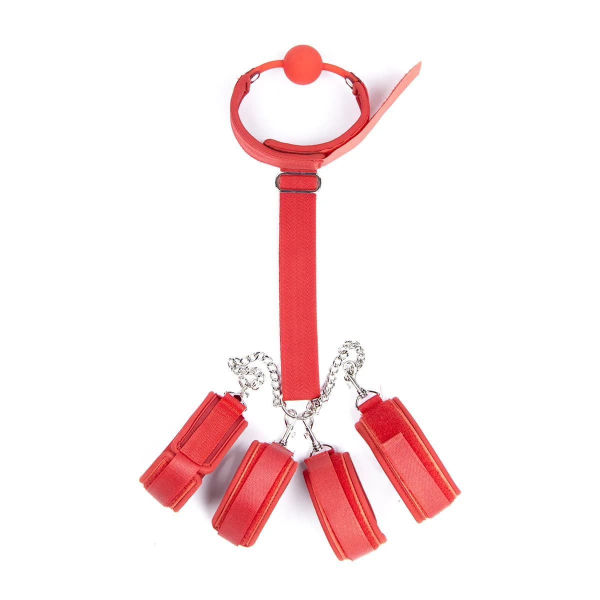 Giocattolo del sesso per adulti, tappo per bocca e tracolla in nylon, set di cinghie per legare le mani e i piedi, manette in nylon con velcro, oggetti di scena sessuali