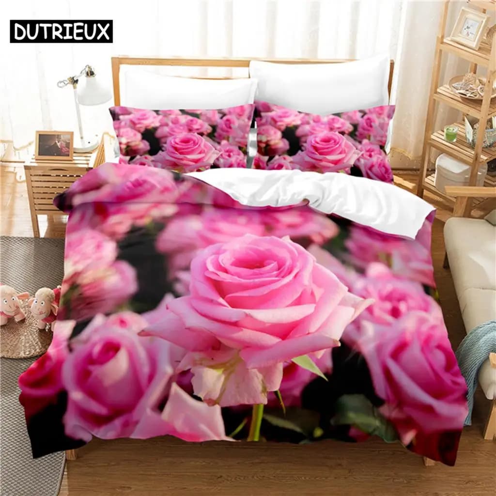 Set biancheria da letto rosa Set copripiumino Biancheria da letto 3D Biancheria da letto con stampa digitale Set biancheria da letto queen size Design alla moda